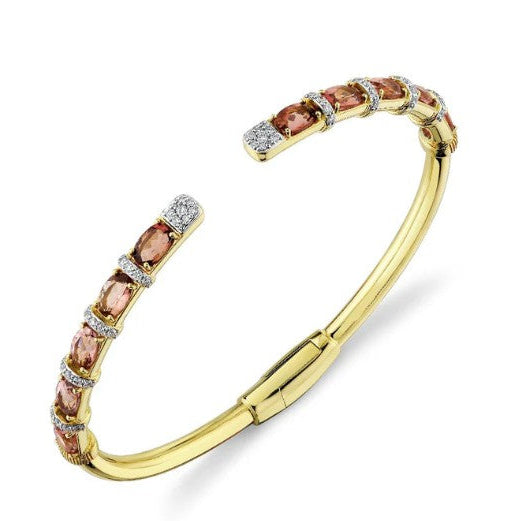 Stretch Pink Tourmaline Bracelet WIth Diamonds