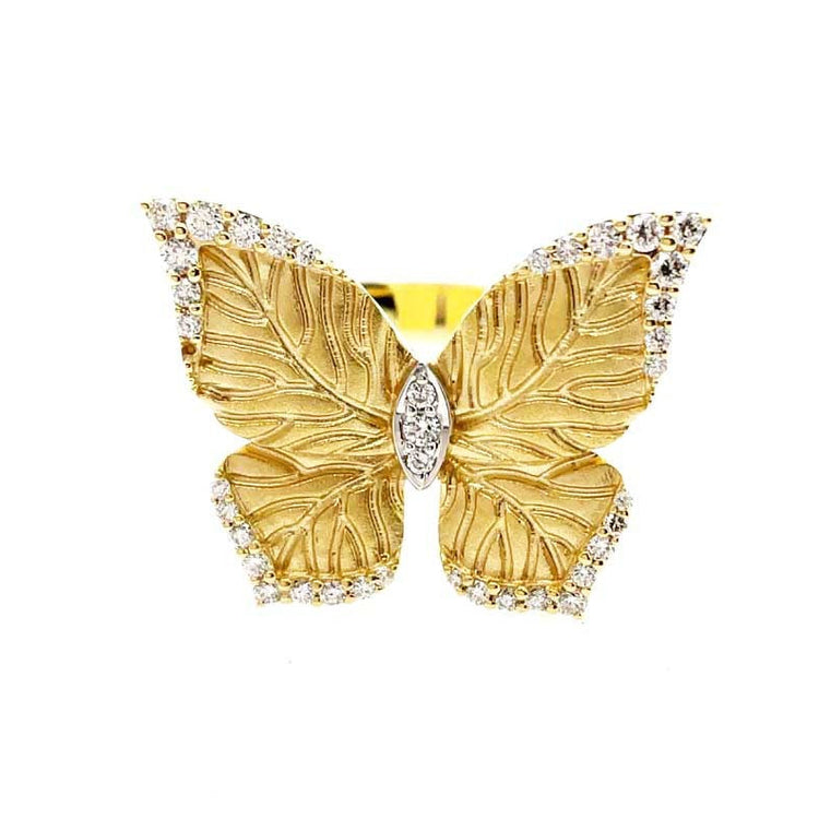 18KYG/WG 0.16CT SATIN BUTTERFLY RING SZ 6.25