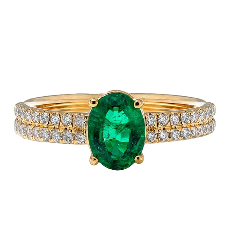 18k Yellow Gold Emerald & Diamond Ring
