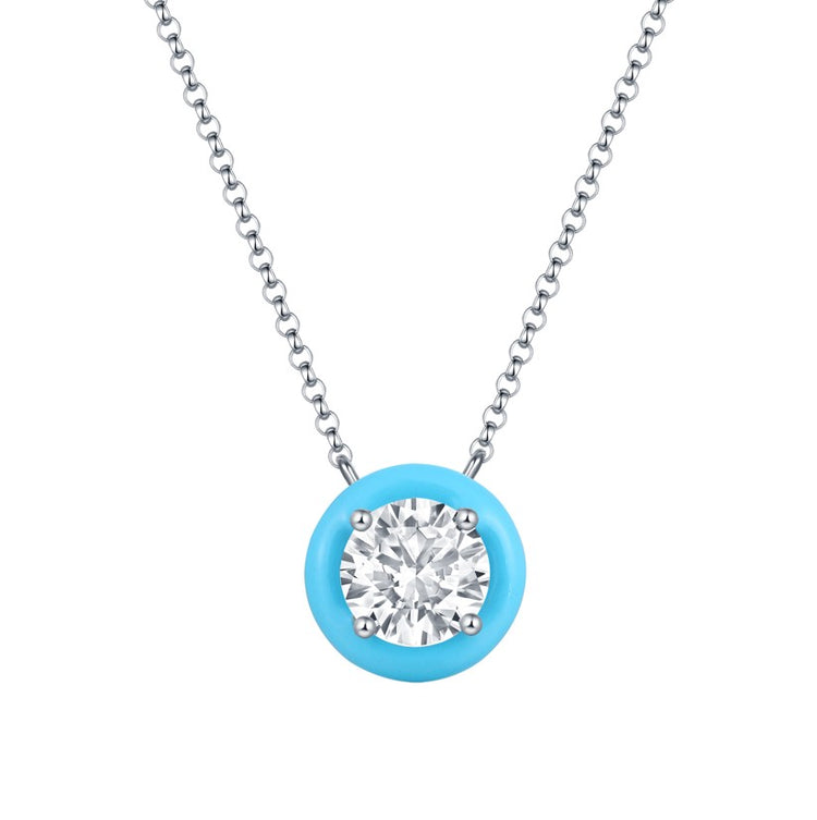 Lab Grown Diamond Blue Enamel Necklace (1.00 tcw)