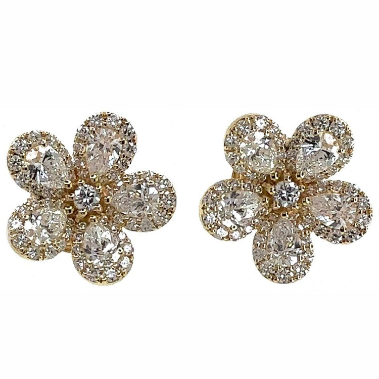 18KYG 2.18CT RD/PS SM FLOWER STUD EARRINGS