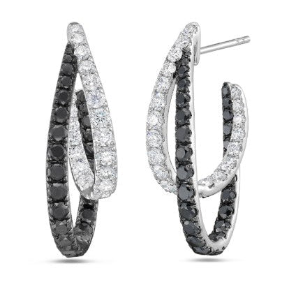 18KWG 42=1.65CT GH VS/SI, 54=2.54CT BLK DIA DBL HOOP EARRING