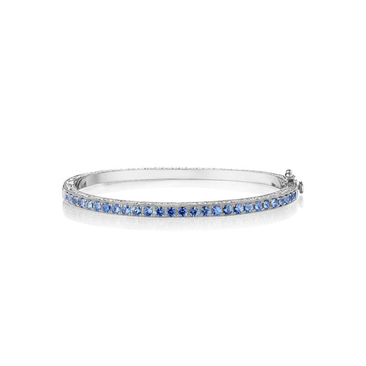 18KWG 28=1.95CT BLUE SAPPHIRE ENGRAVED BANGLE