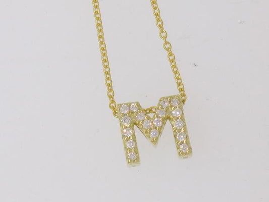 18KYG 16-18" 17=0.08CT GHSI DIA INITAL "M" NECKLACE