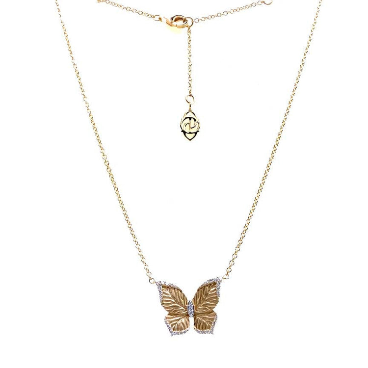 18KWG 17" 0.16CT SATIN BUTTERFLY CHAIN NECKLACE