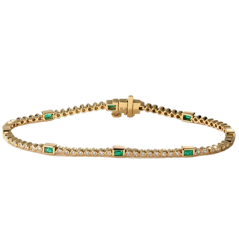 18k Yellow Gold Emerald Diamond Bezel Line Bracelet
