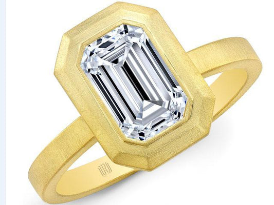 18KYG EC=1.58CT L VS1 SATIN BEZEL SOLITAIRE RING SZ6.5