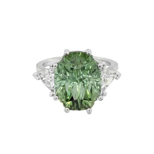 Platinum Tourmaline & Diamond 3-Stone Ring