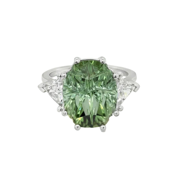 Platinum Tourmaline & Diamond 3-Stone Ring