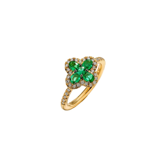 Emerald & Diamond Flower Ring