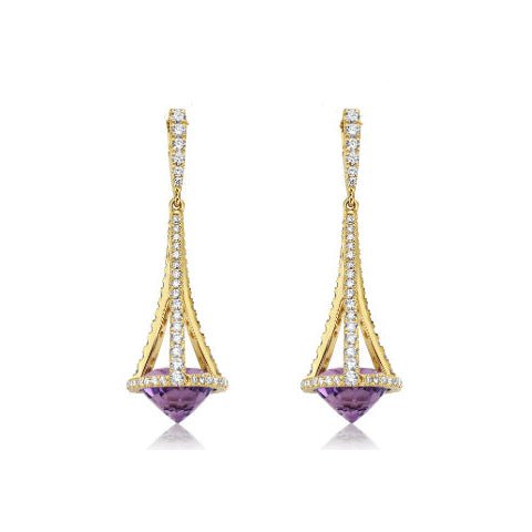 18KYG AMY, 1.03CT GHVS-SI PASTEL CHANDELIER EARRING