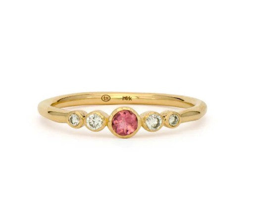 Tiny Sparkling Sea Pink Tourmaline Band Size 6.5