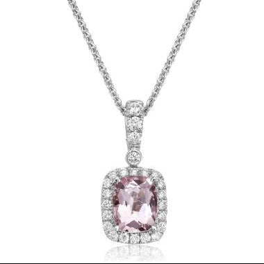 18KWG  MORGANITE, PK SAP, DIA STARBURST PENDT