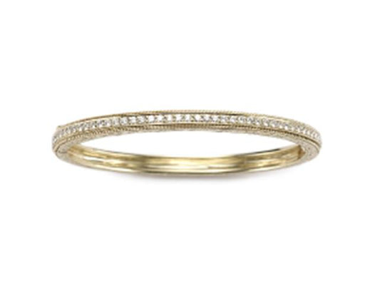 18KYG 55=.88CT FGVS ENGRAVED HINGED BANGLE BRACELET