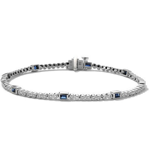 18K White Gold Sapphire & DIamond Bezel Line Bracelet