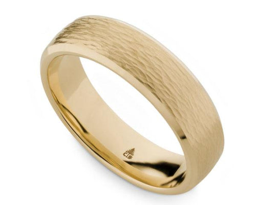 14KYG 6MM HAMMERED CENTER/POLISHED EDGE BAND