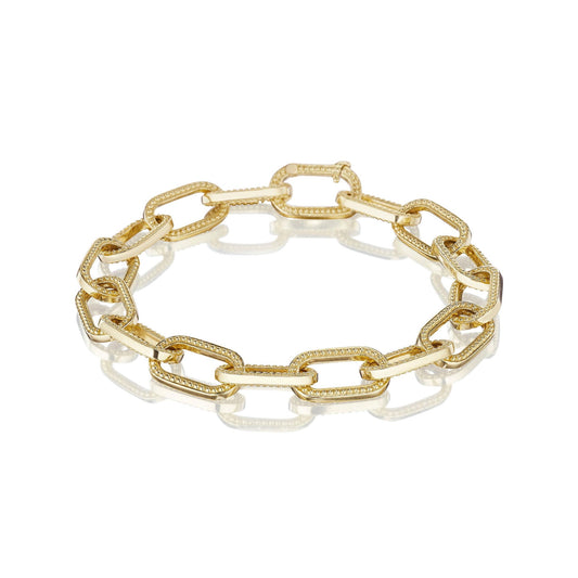 18KYG BEADED OPEN LINK BRACELETW/HIDDEN CLASP