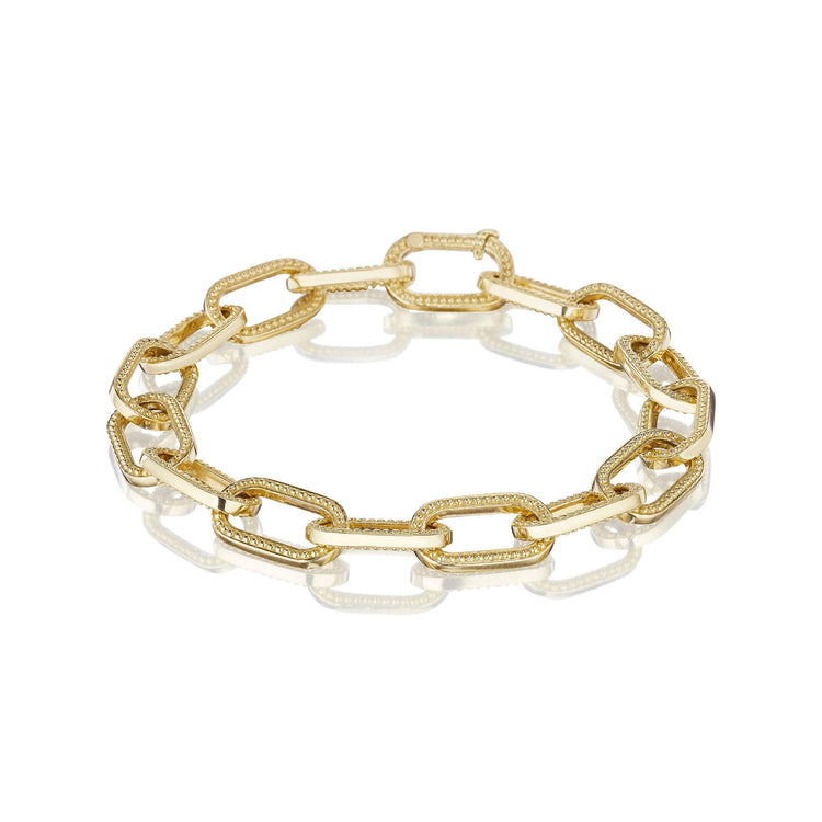 18KYG BEADED OPEN LINK BRACELETW/HIDDEN CLASP