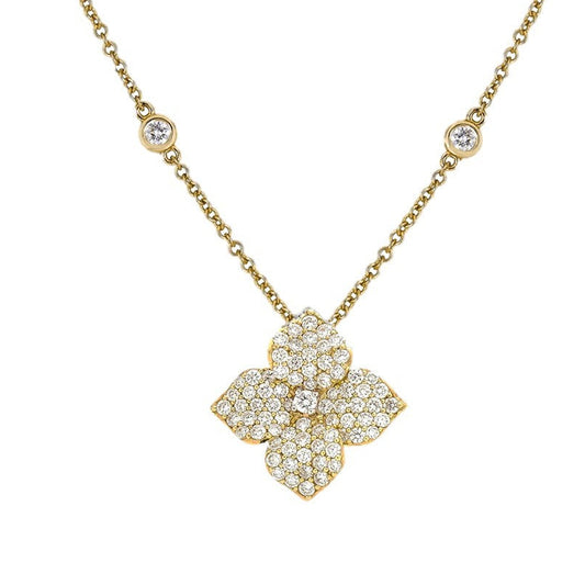 18KYG/WG 17" 1.17CT DIAMOND SM FLOWER PENDANT