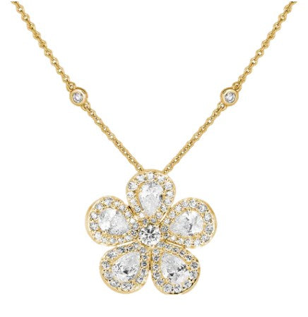 18KYG 17" 1.55CT RD/PS SM FLOWER NECKLACE