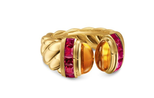 18k Yellow Gold Citrine & Rubellite Cable Ring