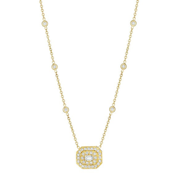 18KYG 18" 41=1.50CT GHSI1 BR & EMR SHAPE DECO NECKLACE