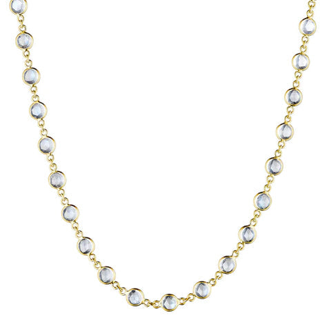 18KYG 18" 4MM 40=RND MOONSTONE BEZEL CHAIN NECKLACE W/ LOBSTER CLASP