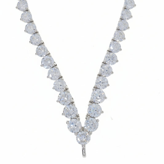 14k White Gold Lab Grown Diamond 2-Row Riviera V Necklace