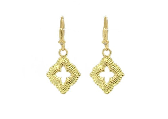 18K 15MM OPEN SCROLL DROP DIA EARRING