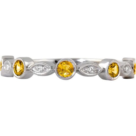 14k White Gold Citrine & Diamond Stack Ring