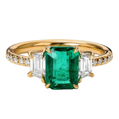18k Yellow Gold Emerald & Diamond Ring