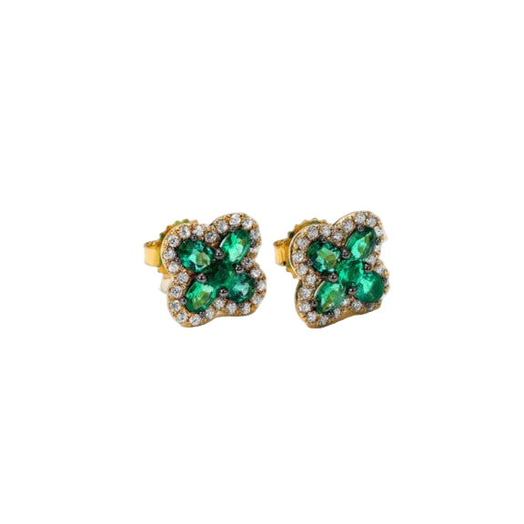 18k White Gold Emerald & Diamond Stud Earrings