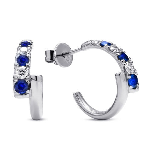 18k White Gold Sapphire Coil Huggies