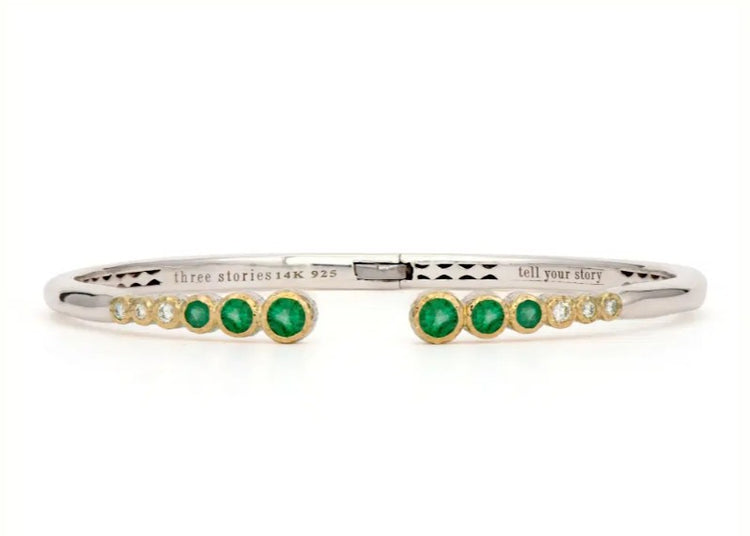 Classic Two-toned Open Bezel Set Emerald Bangle