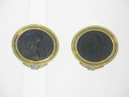 18KYG MICHAEL BONDANZA DIAMOND BRONZE ROMAN COIN EARRINGS