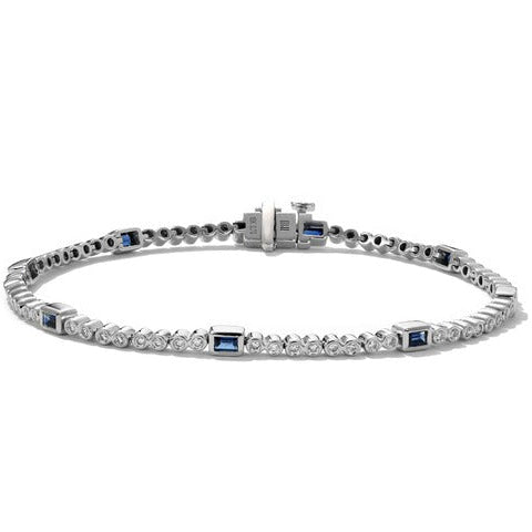 18k White Gold Sapphire & Diamond Bezel Line Bracelet