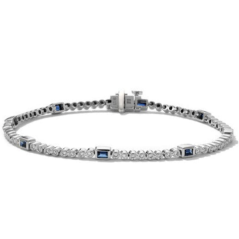 18K White Gold Sapphire & DIamond Bezel Line Bracelet