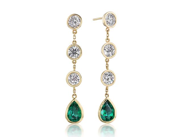 Emerald and Diamond Dangle Earrings