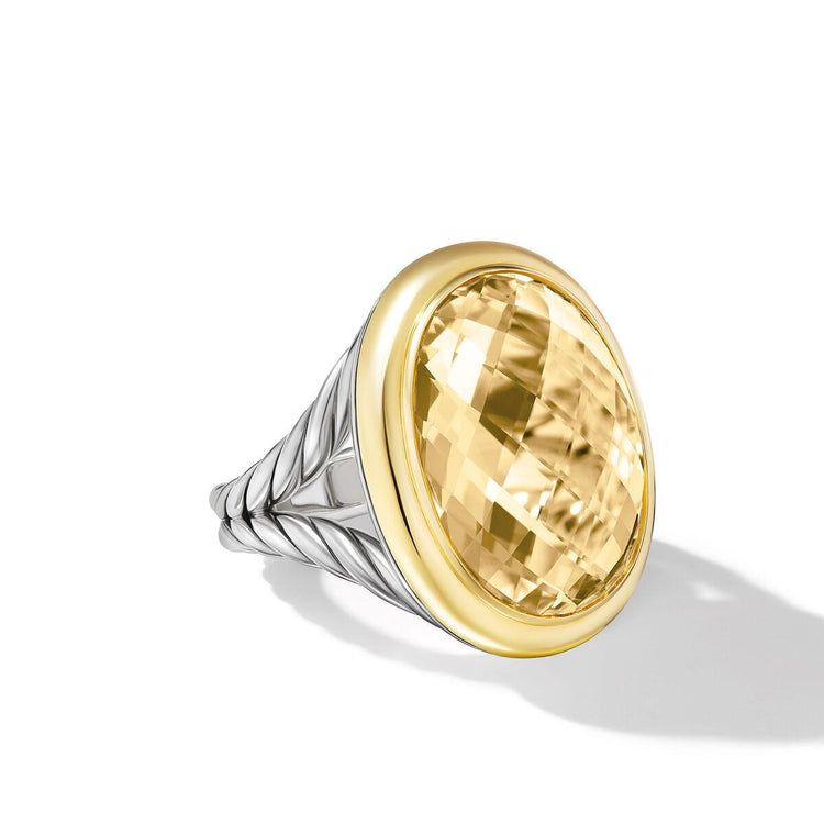 18k Yellow Gold & Sterling Silver Champagne Citrine 21mm Albion Ring