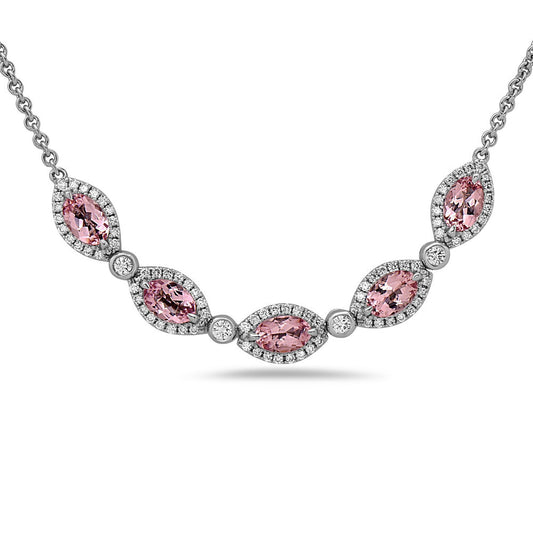 18KWG 17" MORGANITE, 86=0.52CT DIA PENDANT