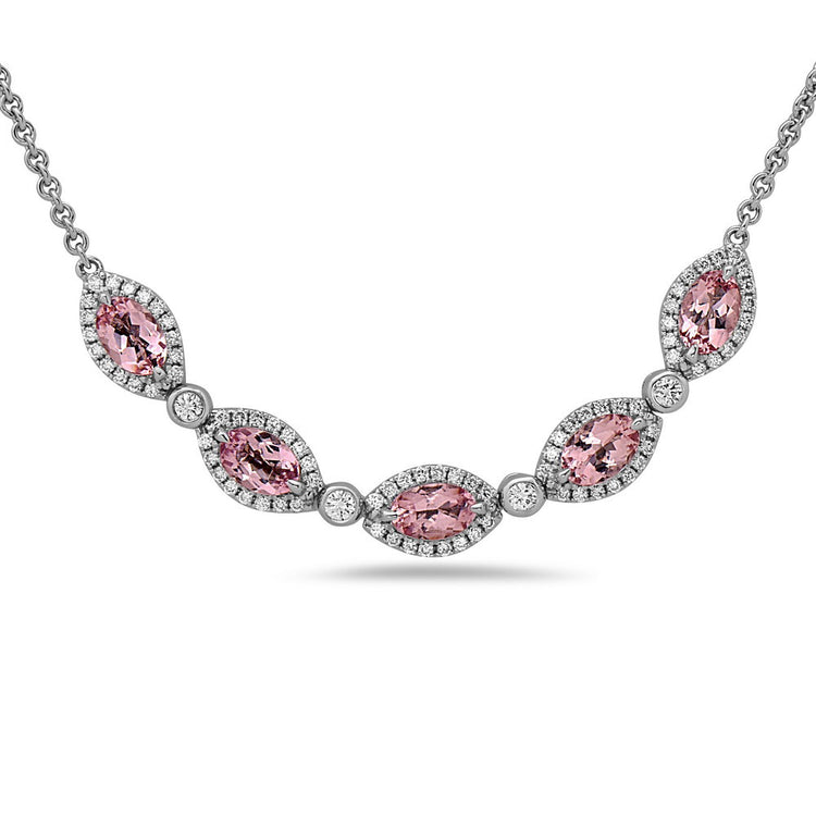 18KWG 17" MORGANITE, 86=0.52CT DIA PENDANT