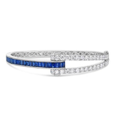 18KWG SAPPHIRE & DIAMOND HINGED BRACELET