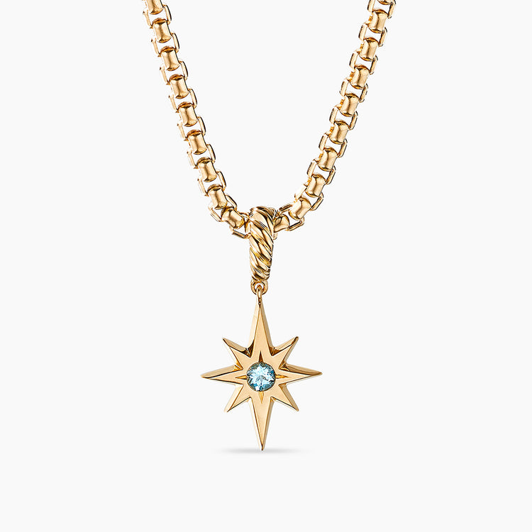 Cable Collectibles North Star Birthstone Charm in 18k Yellow Gold with Aquamarine