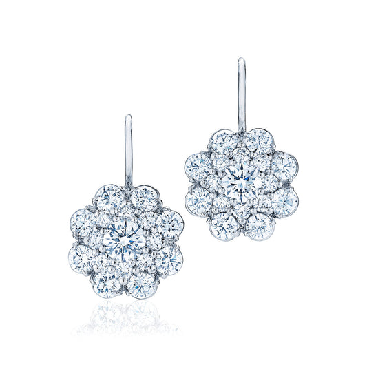 Cluster Drop Earrings with Diamonds and Double Halos
