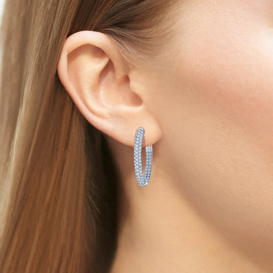 Oval Hoop Earrings with Pavé Diamonds