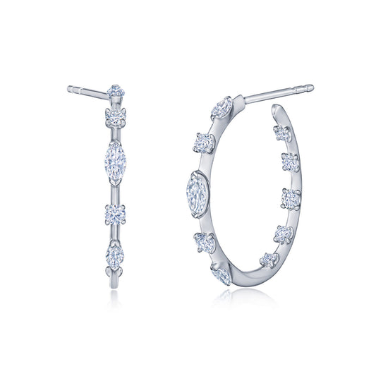 Starry Night Hoop Earrings with Round and Marquise Diamonds