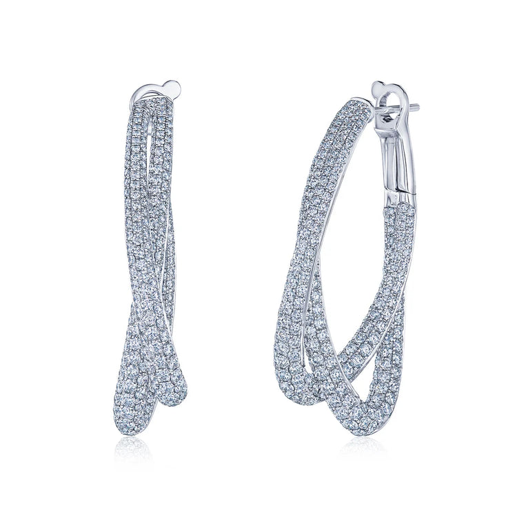 Crossover Hoop Earrings with Pavé Diamonds