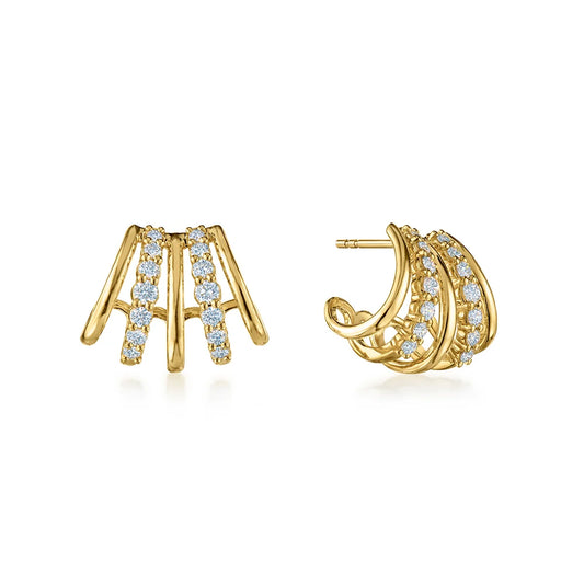 Alternating Five-Row Huggie Earrings with Diamonds