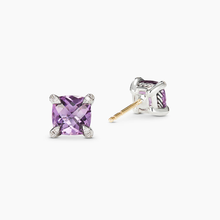 Petite Châtelaine® Stud Earrings in Amethyst with Diamonds