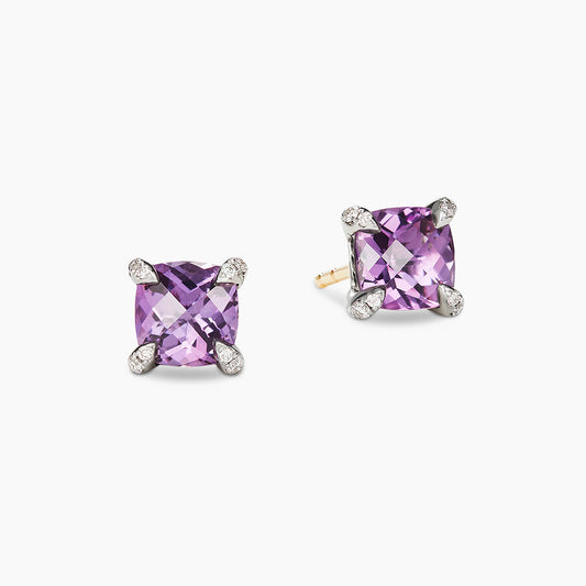 Petite Châtelaine® Stud Earrings in Amethyst with Diamonds